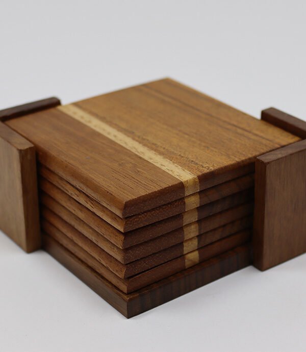 Set de posavasos artesanales de madera con caja organizadora